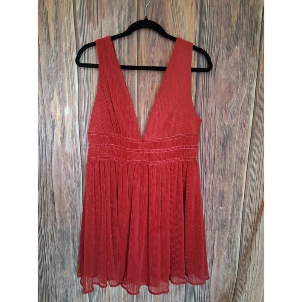 Lulus Red Shimmer Plated Plunging Mini Dress Large